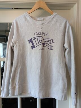Champion Reverse Weave LSU Forever Tigers Light Gray Crewneck Sweatshirt